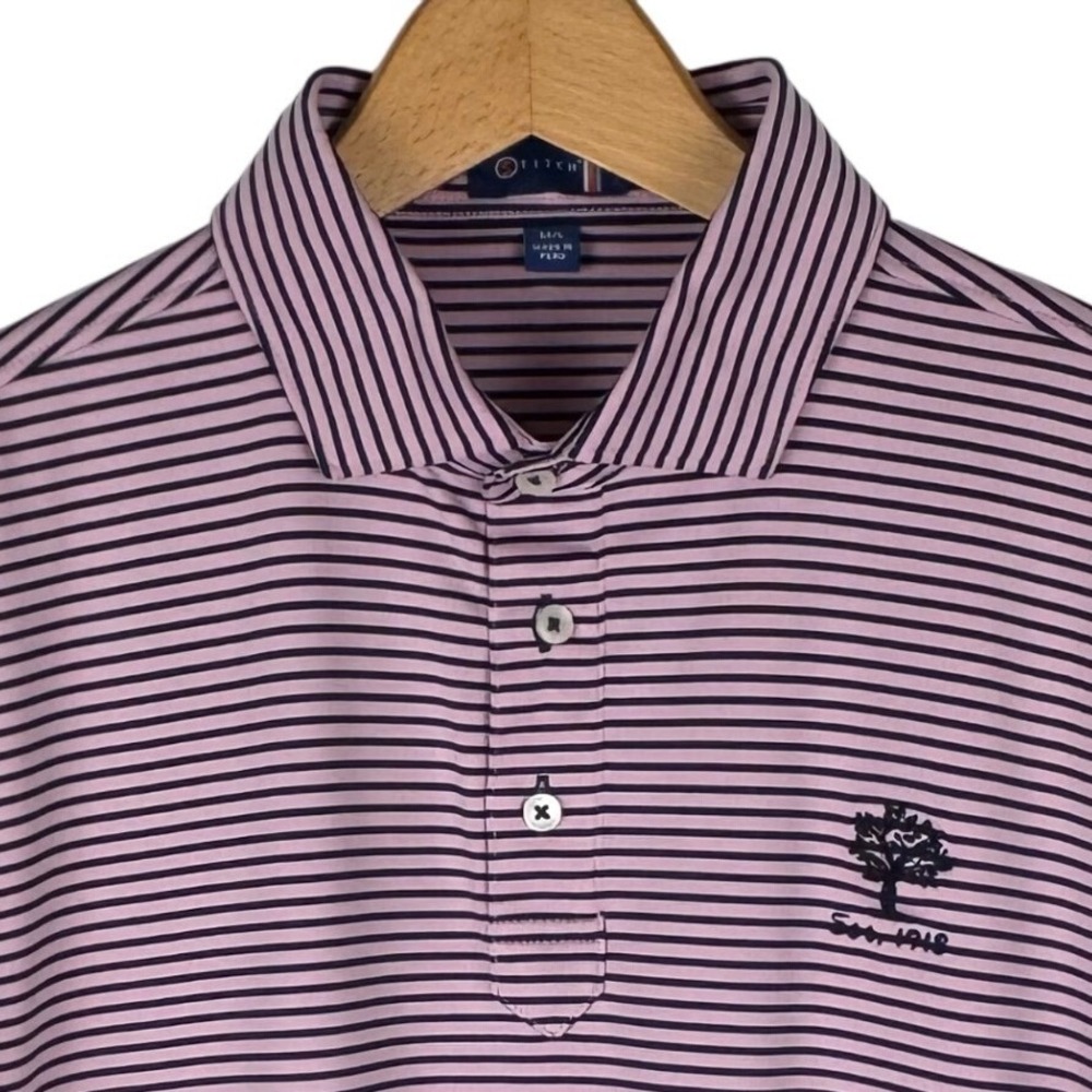 Stitch Golf Mens Striped Performance Polo Shirt Pink Navy Blue Size M/L